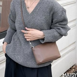 【MAISY】經典迷你頭層牛皮小方包 肩揹包 斜揹包(棕色／黑色／咖啡色／卡其灰／酒紅色)