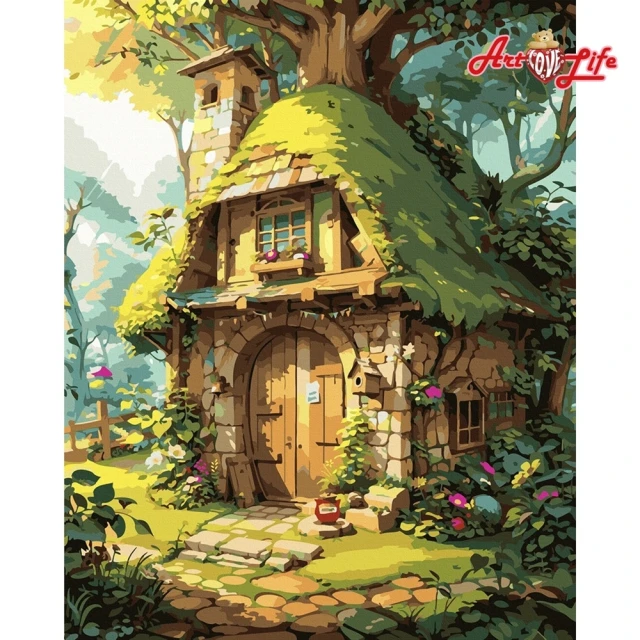 【ArtLife 藝術生活】DT144森林樹屋40*50CM(數字油畫 DIY DIY數字油畫 交換禮物 畫畫玩具)