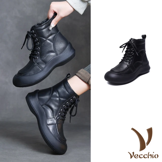 Vecchio 真皮短靴 厚底短靴/真皮頭層牛皮保暖厚絨舒適