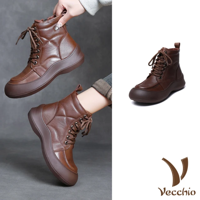 Vecchio 真皮短靴 厚底短靴/真皮頭層牛皮保暖厚絨舒適