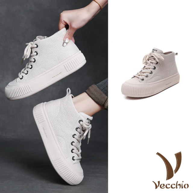VecchioVecchio 真皮休閒鞋 高筒休閒鞋/真皮頭層牛皮時尚百搭厚底高筒休閒鞋(白)