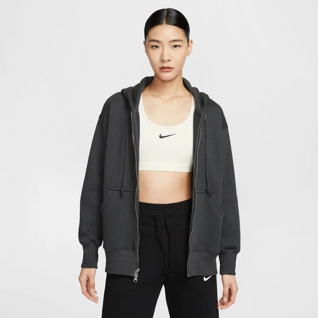 NIKE 耐吉 外套 女 運動連帽外套 寬鬆版型 磨毛 AS W NSW PHNX FLC FZ OS HOODIE 灰黑 DQ5759-060