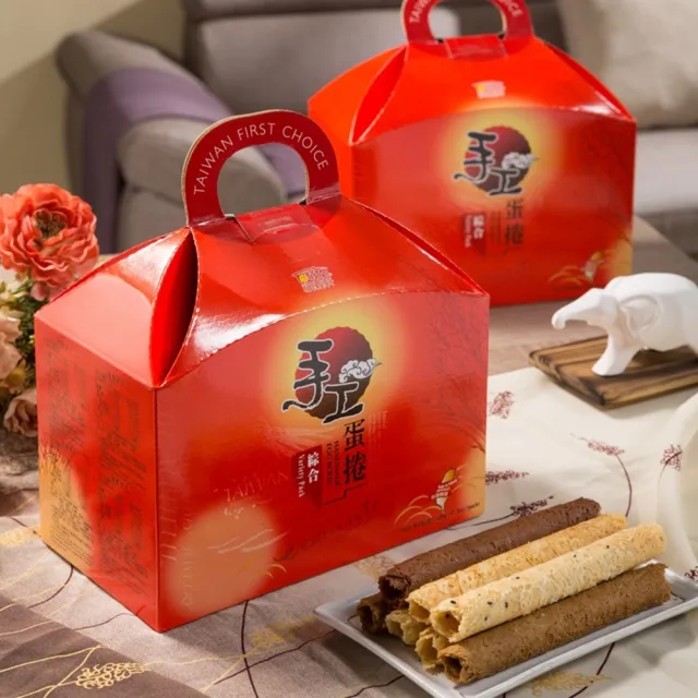 【福義軒】綜合手工蛋捲 年菜年節禮盒 490g(芝麻/機能/優格/巧克力/咖啡)