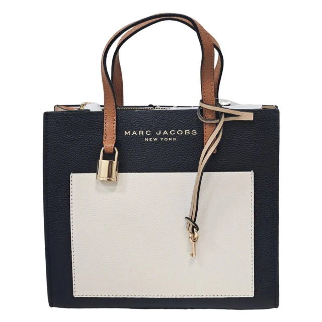 MARC JACOBS 馬克賈伯 MJ 撞色拼接托特包 鎖頭包22tote(黑白撞色/贈原廠紙袋)