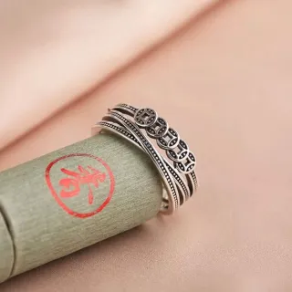 【Porabella】925純銀戒指 五帝錢戒指 復古指環 錢幣戒指 招財轉運男女通用 可調開口式戒指 銀戒 Rings