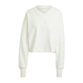 【adidas 愛迪達】W ALL SZN L SWT 女 長袖上衣 休閒長袖 V領 舒適 穿搭 米白(IY6828)