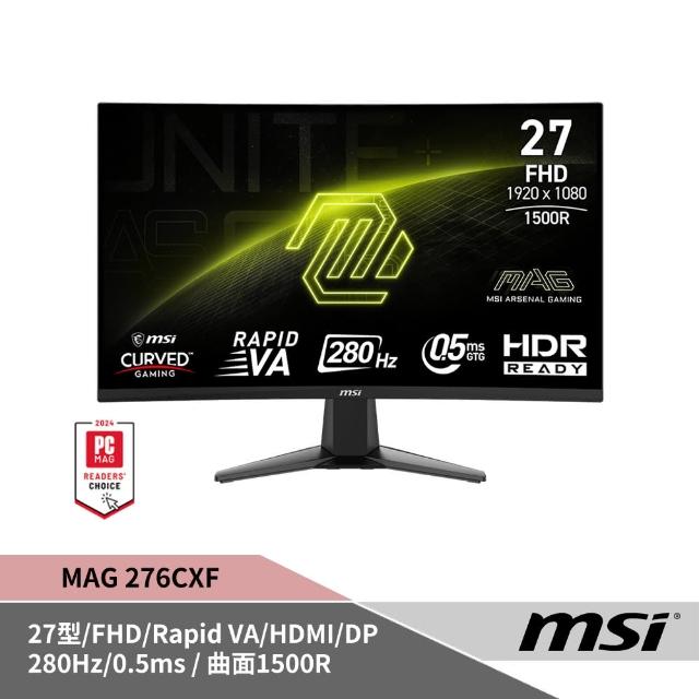 【MSI 微星】MAG 276CXF 27型 曲面電競螢幕(FHD/VA/280Hz/DP+HDMI/防閃爍減藍光/1500R曲面)