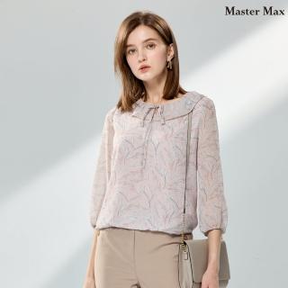 【Master Max】領口荷葉七分袖花版雪紡上衣(8427105)