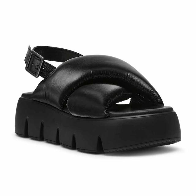 【steve madden】BACKTRACK 澎澎交叉帶厚底涼鞋(黑色)