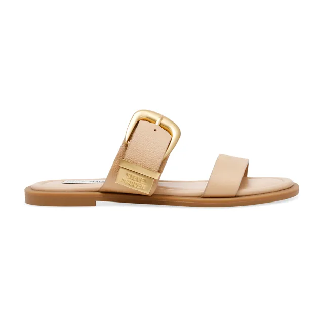 【steve madden】STRIDER 寬帶金扣平底拖鞋(卡其色)