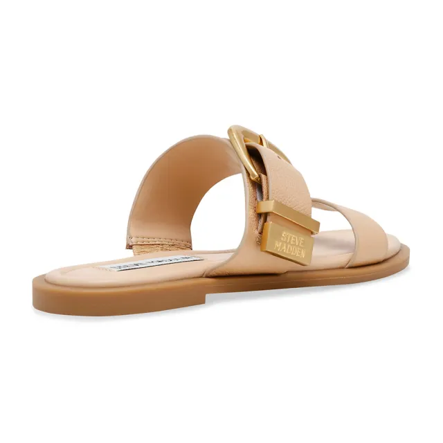 【steve madden】STRIDER 寬帶金扣平底拖鞋(卡其色)