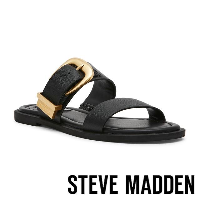 【steve madden】STRIDER 寬帶金扣平底拖鞋(黑色)