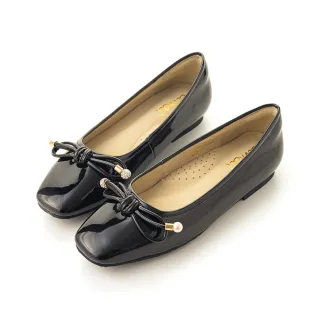 【amai】水鑽珍珠蝴蝶結低跟芭蕾鞋 娃娃鞋 低跟鞋 平底鞋 懶人鞋 芭蕾舞鞋 時尚 大尺碼 FF13-6BK(黑色)
