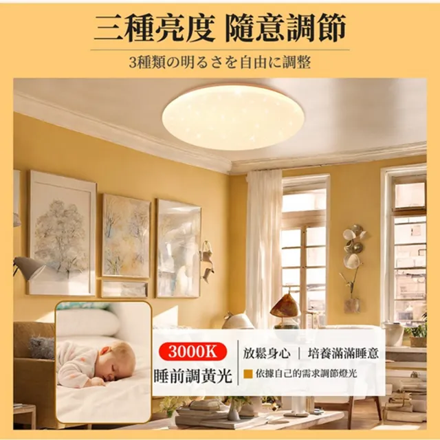【聚美照明】吸頂燈 手機APP+2.4G無線遙控 三色無極調光 APP聚美星空燈60cm(吸頂燈/客廳燈/臥室燈)