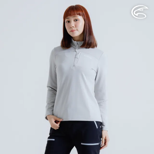 【ADISI】女半門襟動態保暖快乾上衣 AL2421086 栗灰 S-XL(磨毛 鬆餅紋 抗靜電 彈性 吸濕 速乾)