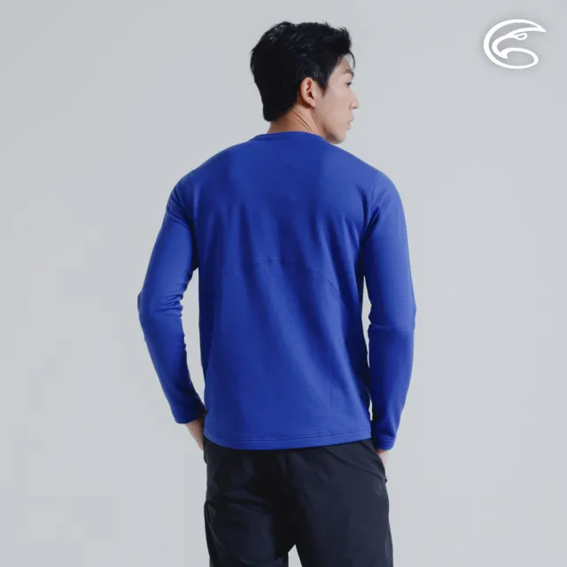 【ADISI】男圓領襟動態保暖快乾上衣 AL2421087 龍膽藍 M-2XL(磨毛 鬆餅紋 抗靜電 彈性 吸濕 速乾)