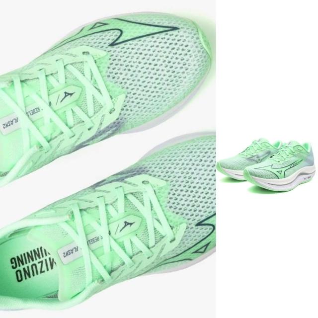 【MIZUNO 美津濃】WAVE REBELLION FLASH 2 男款 路跑鞋(J1GC243581 薄荷綠 競速 訓練 玻纖強化波浪片)