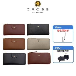 【CROSS】限量1折 頂級小牛皮超薄型L形拉鍊長夾 全新專櫃展示品(買一送一名牌鋼筆 母親節/送禮/現貨)