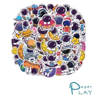 【Paper Play】創意多用途防水貼紙-可愛卡通Q版太空人 50枚入(防水貼紙 行李箱貼紙 手機貼紙 水壺貼紙)