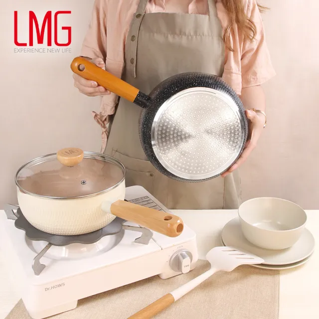 【LMG】雪藏系列不沾雙鍋三件組-IH爐可用鍋(雪平鍋22cm+玉子燒鍋+鍋蓋*1)