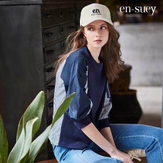 【en-suey 銀穗】條紋拼接袖貼袋上衣-女(春夏新品７折)