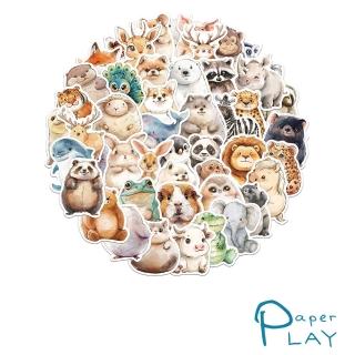 【Paper Play】創意多用途防水貼紙-可愛卡通胖胖手繪動物 50枚入(防水貼紙 行李箱貼紙 手機貼紙 水壺貼紙)