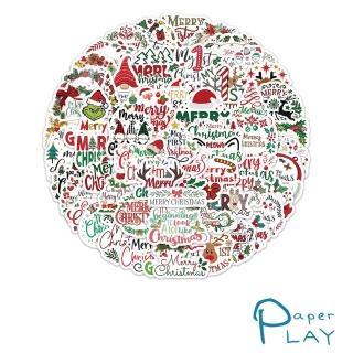 【Paper Play】創意多用途防水貼紙-聖誕文字裝飾 60枚入(防水貼紙 行李箱貼紙 手機貼紙 水壺貼紙)