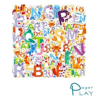 【Paper Play】創意多用途防水貼紙-趣味動物益智字母塗鴉 50枚入(防水貼紙 行李箱貼紙 手機貼紙 水壺貼紙)