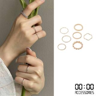 【00:00】金屬戒指 素圈戒指/韓國設計幾何金屬素圈疊戴冷淡風8件戒指套組(2色任選)