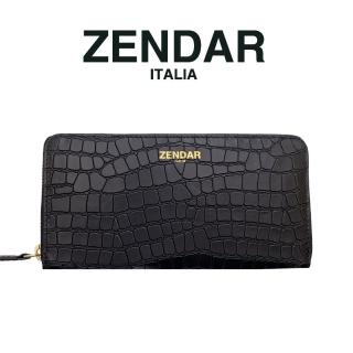 【ZENDAR】臺灣總代理 限量1折 超柔軟頂級小羊皮鱷魚紋長夾 柔伊系列 全新專櫃展示品(黑色 送禮盒提袋)
