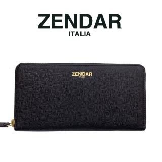【ZENDAR】臺灣總代理 限量1折 超柔軟頂級小羊皮荔枝紋拉鍊長夾 佩姬系列 全新專櫃展示品(黑色 送禮盒提袋)