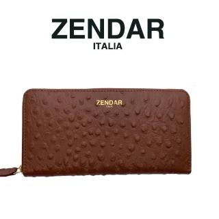【ZENDAR】臺灣總經銷 限量1折 超柔軟頂級小羊皮鴕鳥紋長夾 凱莉系列 全新專櫃展示品(咖啡色 送禮盒提袋)
