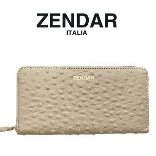 【ZENDAR】臺灣總經銷 限量1折 超柔軟頂級小羊皮鴕鳥紋長夾 凱莉系列 全新專櫃展示品(灰白色 送禮盒提袋)