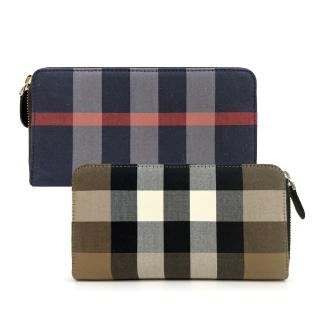 【BURBERRY 巴寶莉】經典格紋帆布ㄇ字拉鍊錢包長夾(顏色任選)