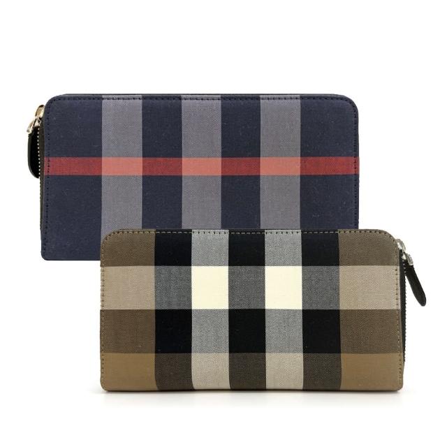 【BURBERRY 巴寶莉】經典格紋帆布ㄇ字拉鍊錢包長夾(顏色任選)