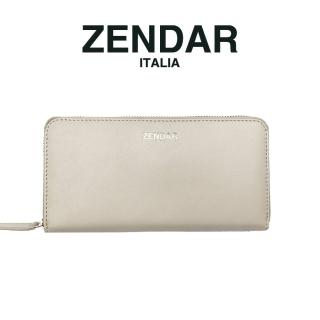 【ZENDAR】臺灣總代理 限量1折 超柔軟頂級小羊皮拉鍊長夾 黛安娜系列 全新專櫃展示品(奶杏色 送禮盒提袋)