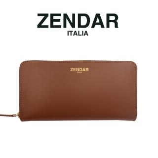 【ZENDAR】臺灣總代理 限量1折 頂級小牛皮拉鍊長夾 莉亞系列 全新專櫃展示品(琥珀色 送禮盒提袋)