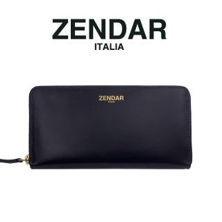 【ZENDAR】臺灣總代理 限量1折 頂級小牛皮拉鍊長夾 莉亞系列 全新專櫃展示品(黑色 送禮盒提袋)