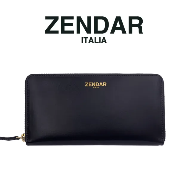 【ZENDAR】台灣總代理 限量1折 頂級小牛皮拉鍊長夾 莉亞系列 全新專櫃展示品(黑色 送禮盒提袋)