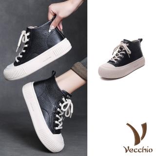 【Vecchio】真皮休閒鞋 高筒休閒鞋/真皮頭層牛皮時尚百搭厚底高筒休閒鞋(黑)