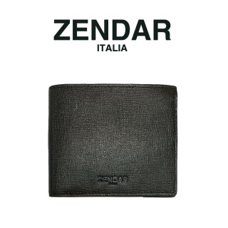 【ZENDAR】臺灣總代理 限量2折 頂級小牛皮防刮十字紋8卡皮夾 但丁系列 全新專櫃展示品(黑色 贈禮盒提袋)