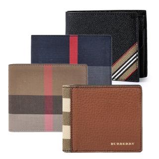 【BURBERRY 巴寶莉】經典格紋皮革對開錢包/短夾(款式任選)