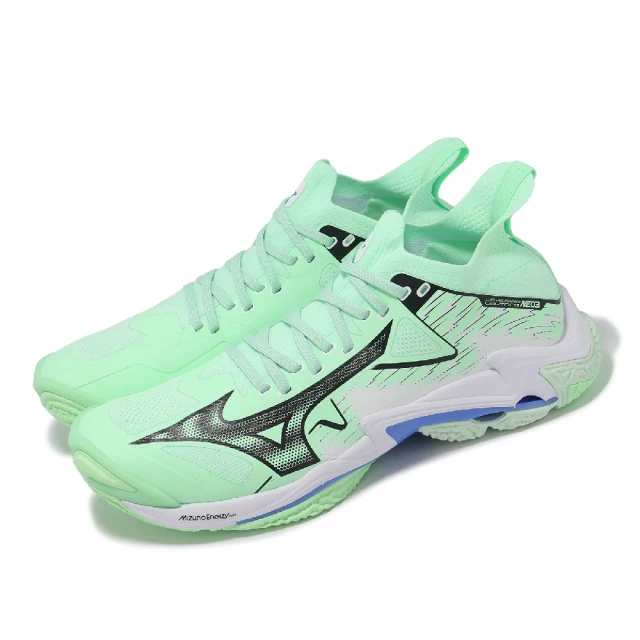 MIZUNO 美津濃MIZUNO 美津濃 排球鞋 Wave Lightning Neo 3 男鞋 綠黑 抓地 緩衝 室內運動 羽排鞋 美津濃(V1GA2402-86)