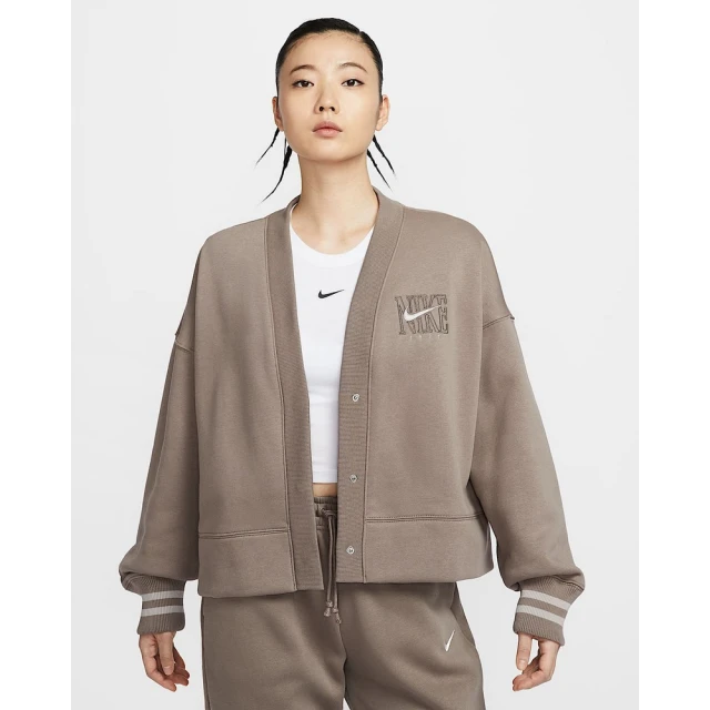 NIKE 耐吉 Oversize 休閒外套 夾克 女款 AS W NSW PHNX FLC OOS GX CRDGN 棕色(HJ0947233)