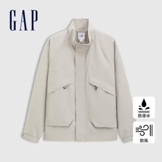 【GAP】男裝 Logo防風防潑水立領外套-卡其色(722963)