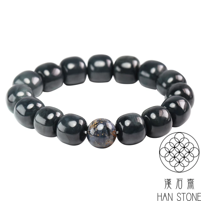 漢石齋 天然和田玉 手珠手串 墨玉青花配瑪瑙珠(13-14mm/15+1pcs)