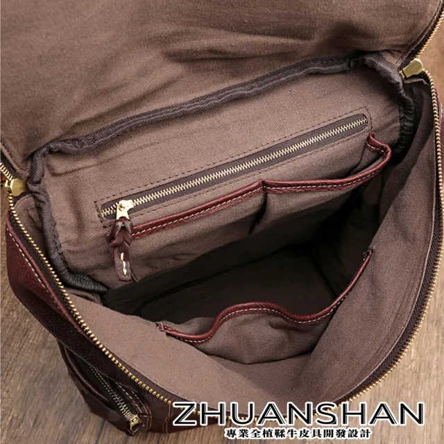 【ZHUANSHAN】真皮 復古手工植鞣牛皮大容量旅行背包 後背包(真皮包包 咖啡色／棕色／黑色)