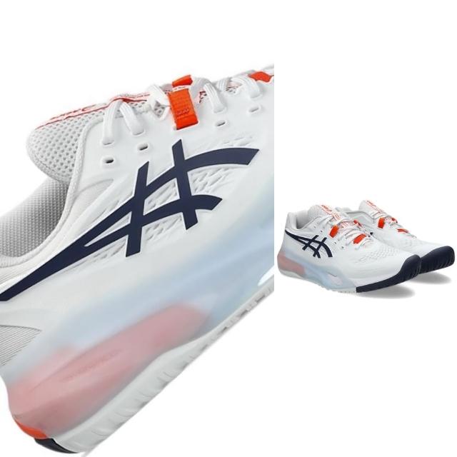 【asics 亞瑟士】GEL-RESOLUTION X 男款 一般楦 網球鞋(1041A481-110 白靛藍橘 澳網配色 支撐穩定 底線型)