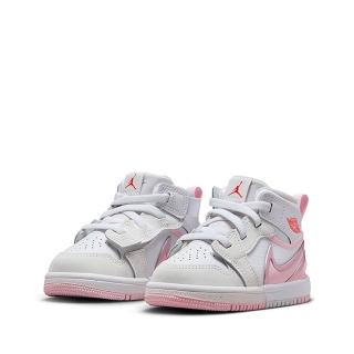 【NIKE 耐吉】休閒鞋 童鞋 小童 兒童 運動鞋 魔鬼氈 喬丹 JORDAN 1 MID RM EASYON TD 粉白 FQ1283-101