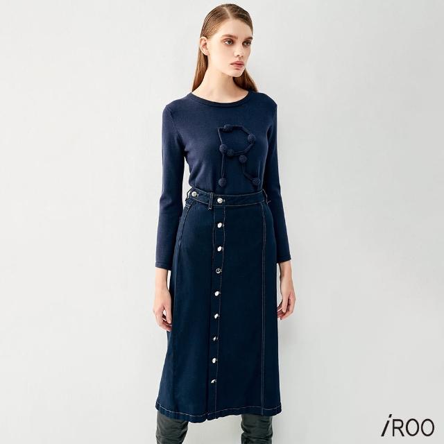 【iROO】側金屬排釦牛仔裙